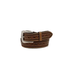 Ariat Men's Floral Tooled Leather Belt with Buck Lacing - Tan