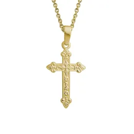 14k Gold Embossed Cross Pendant Necklace