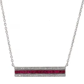 14K White Gold Diamond and Ruby Bar Station Necklace