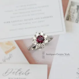 1970's 18ct White Gold Ruby & Diamond Cluster Ring