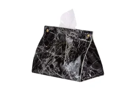 Aish Home Marble Print Tissue Box Black and White - A035