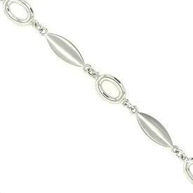 Alternating Solid Oval and Open Round Link Design Bracelet - 14kt White Gold