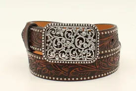 Ariat Girls Brown Crystal Floral Belt A1303602