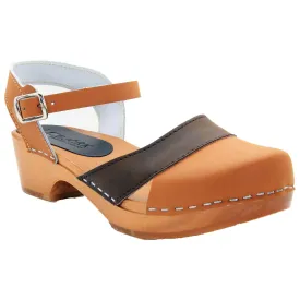 BJORK MILA Wooden Clog Sandals in Oiled Leather