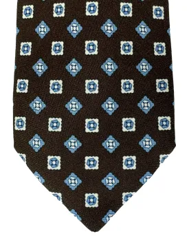 Canali Silk Tie Dark Brown Blue Geometric Pattern - New 2024 Collection