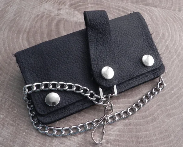 Chain Wallet Black Leather Biker Soft