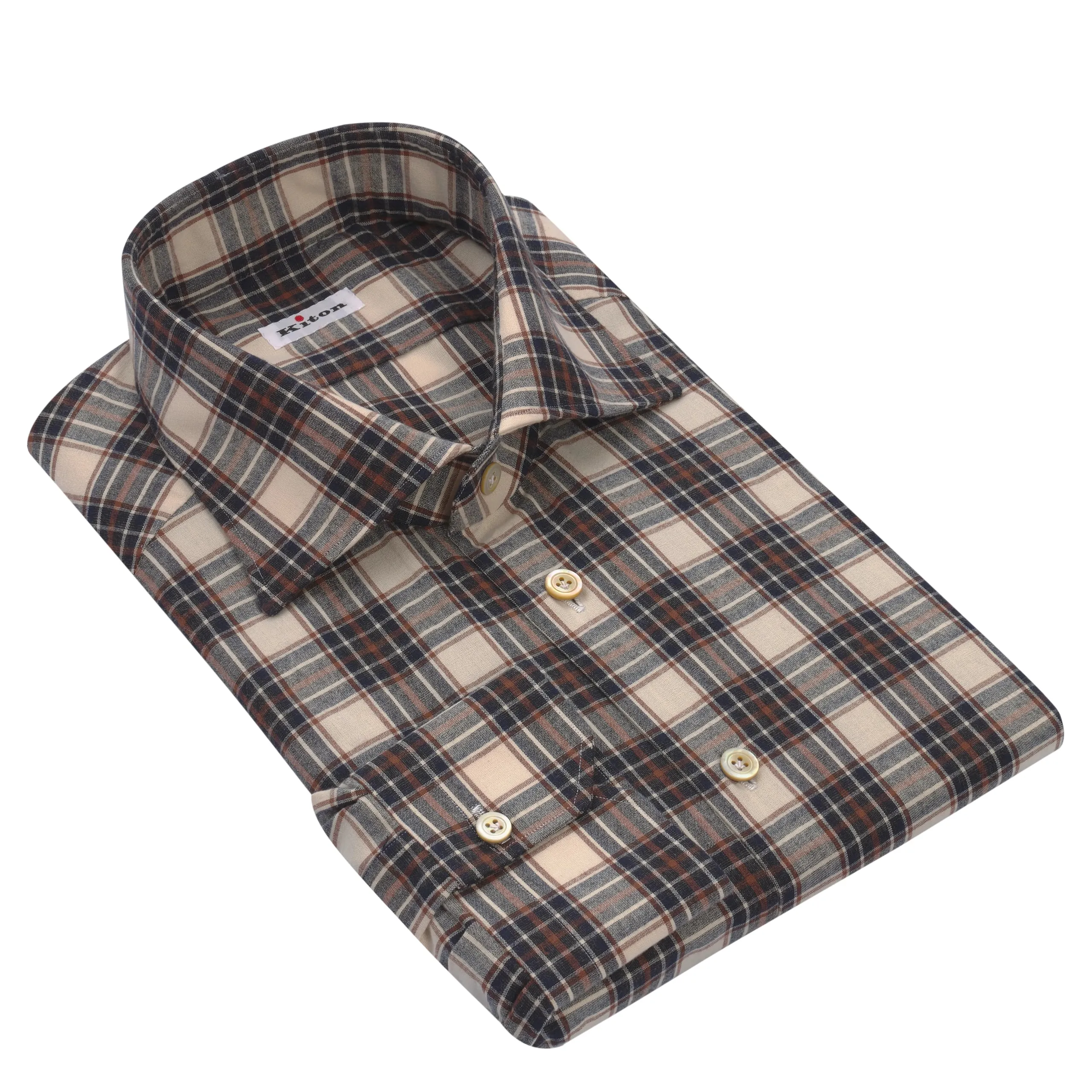 Checked Cotton Shirt in Vanilla Cream and Light Brown