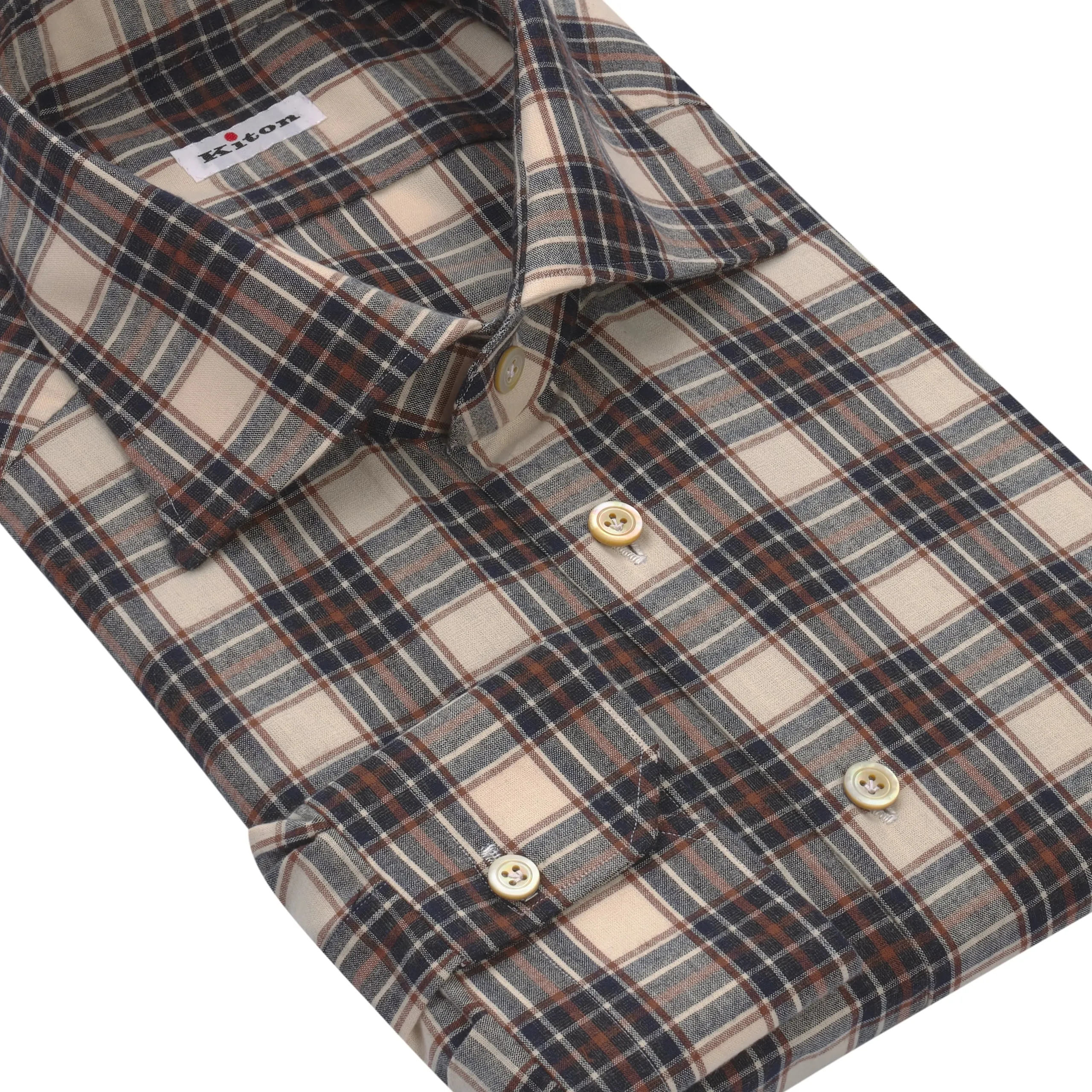 Checked Cotton Shirt in Vanilla Cream and Light Brown