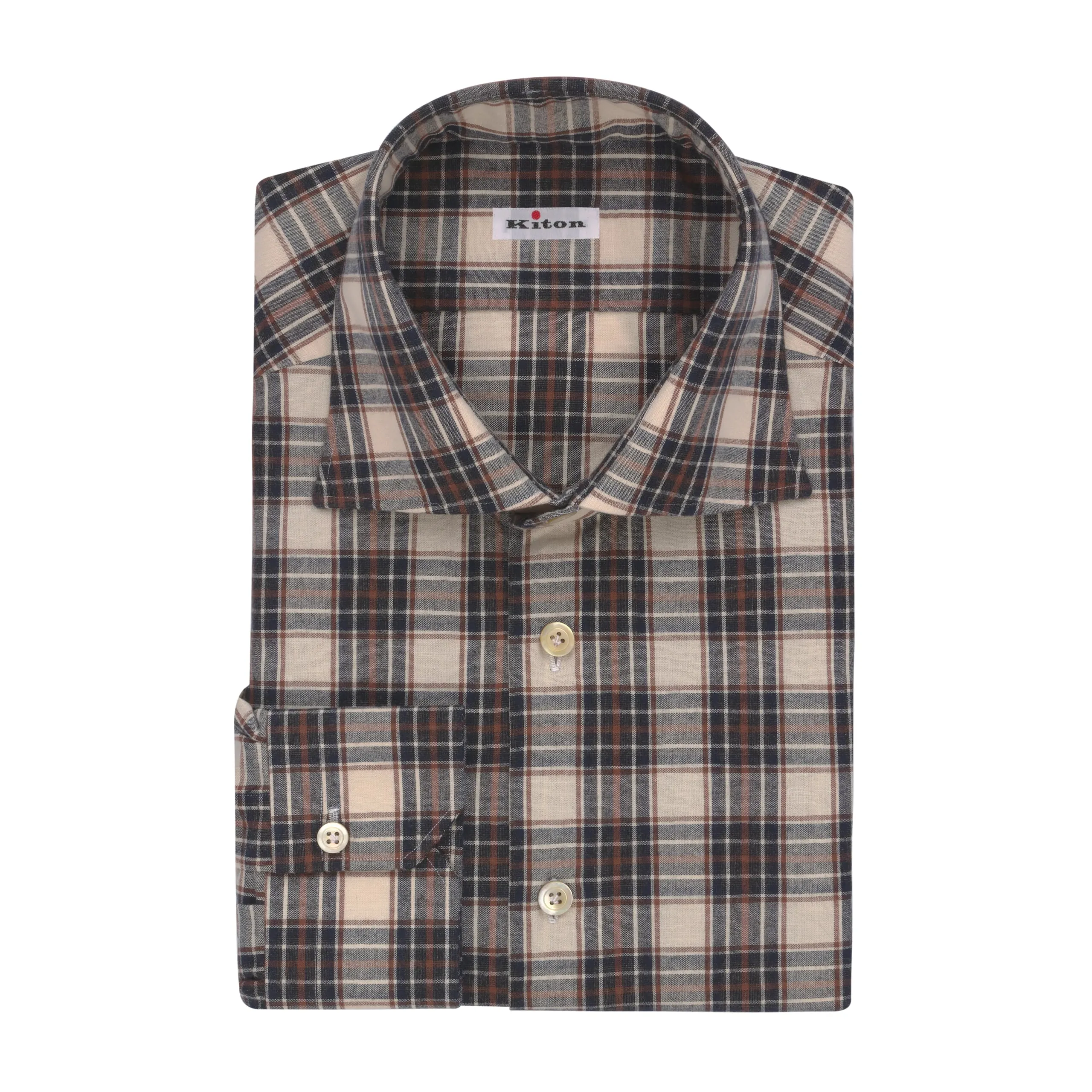 Checked Cotton Shirt in Vanilla Cream and Light Brown