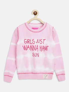 Girls Pink Printed Sweatshirt