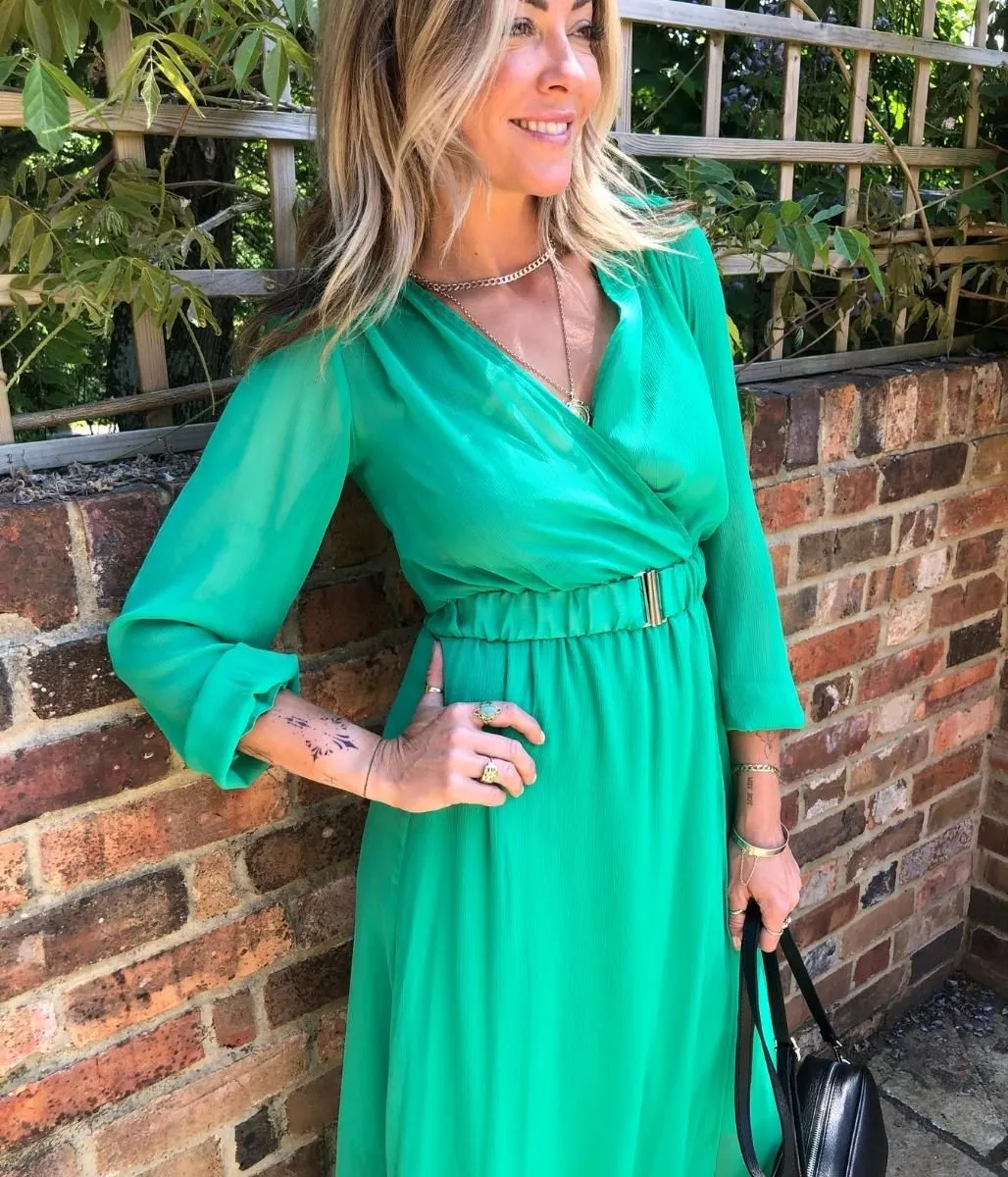 Green Chiffon Wrap Dress