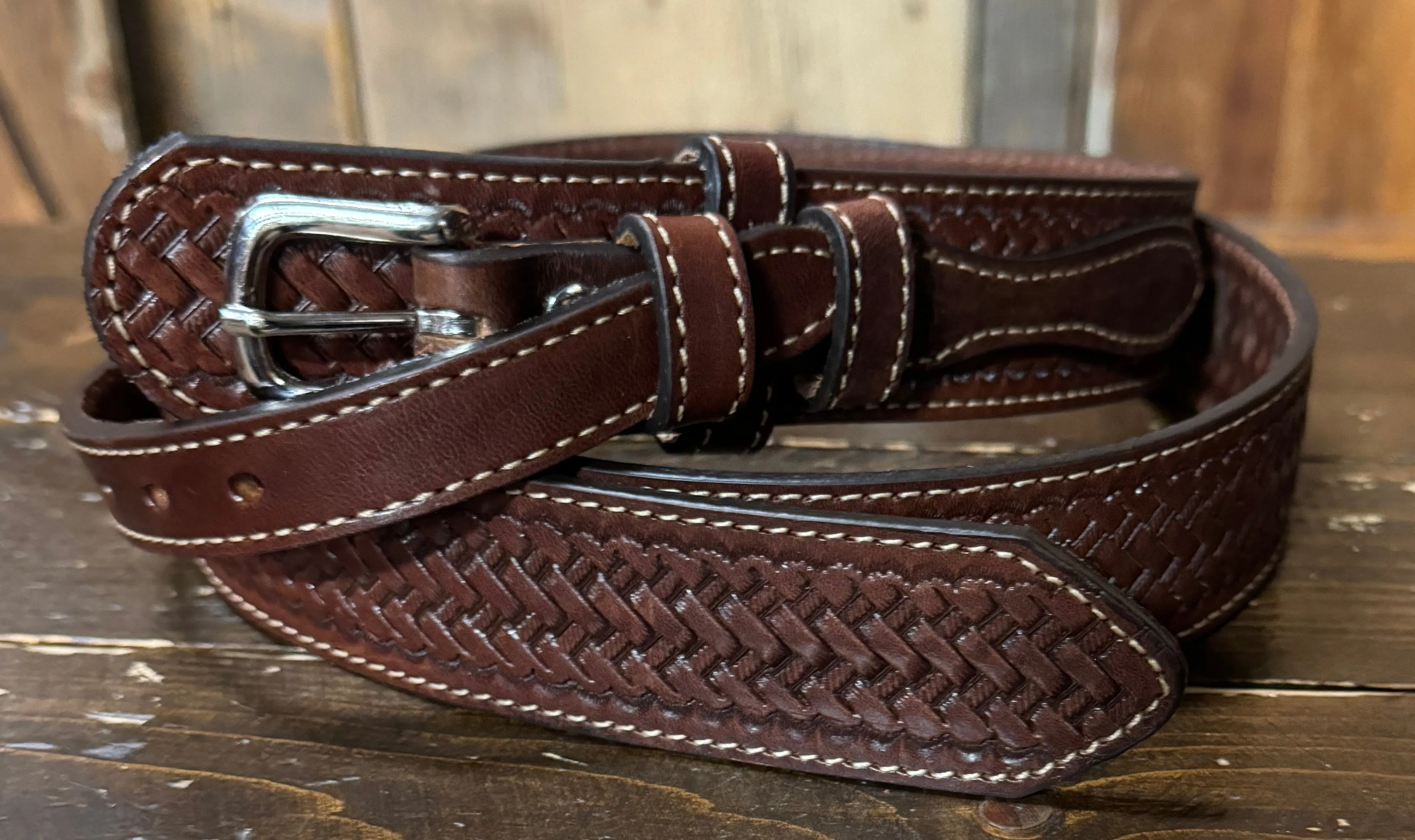 Heritage Leathers® Basket Weave Full Grain Leather Western Ranger Belt