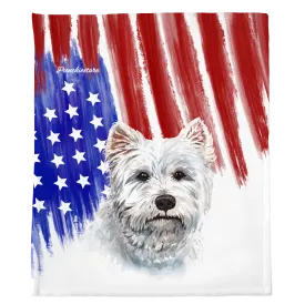 Patriotic West Highland White Terrier Blanket | American dog in Watercolors