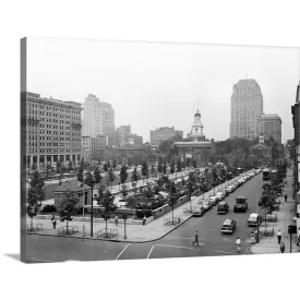 "1950's Philadelphia Looking Southeast At Historic Independence Hall Building" Canvas Wall Art