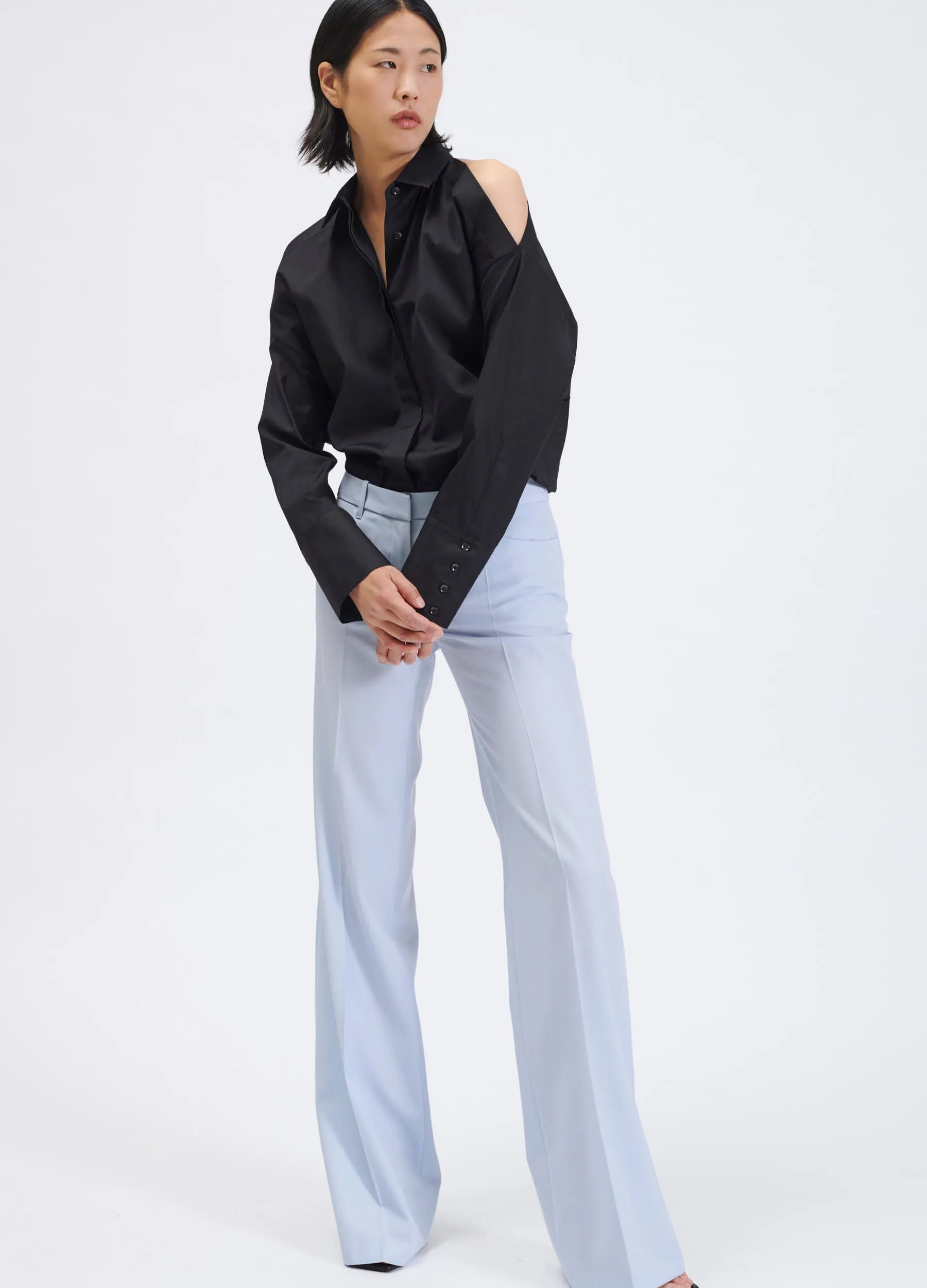 Shoulderless cotton poplin shirt