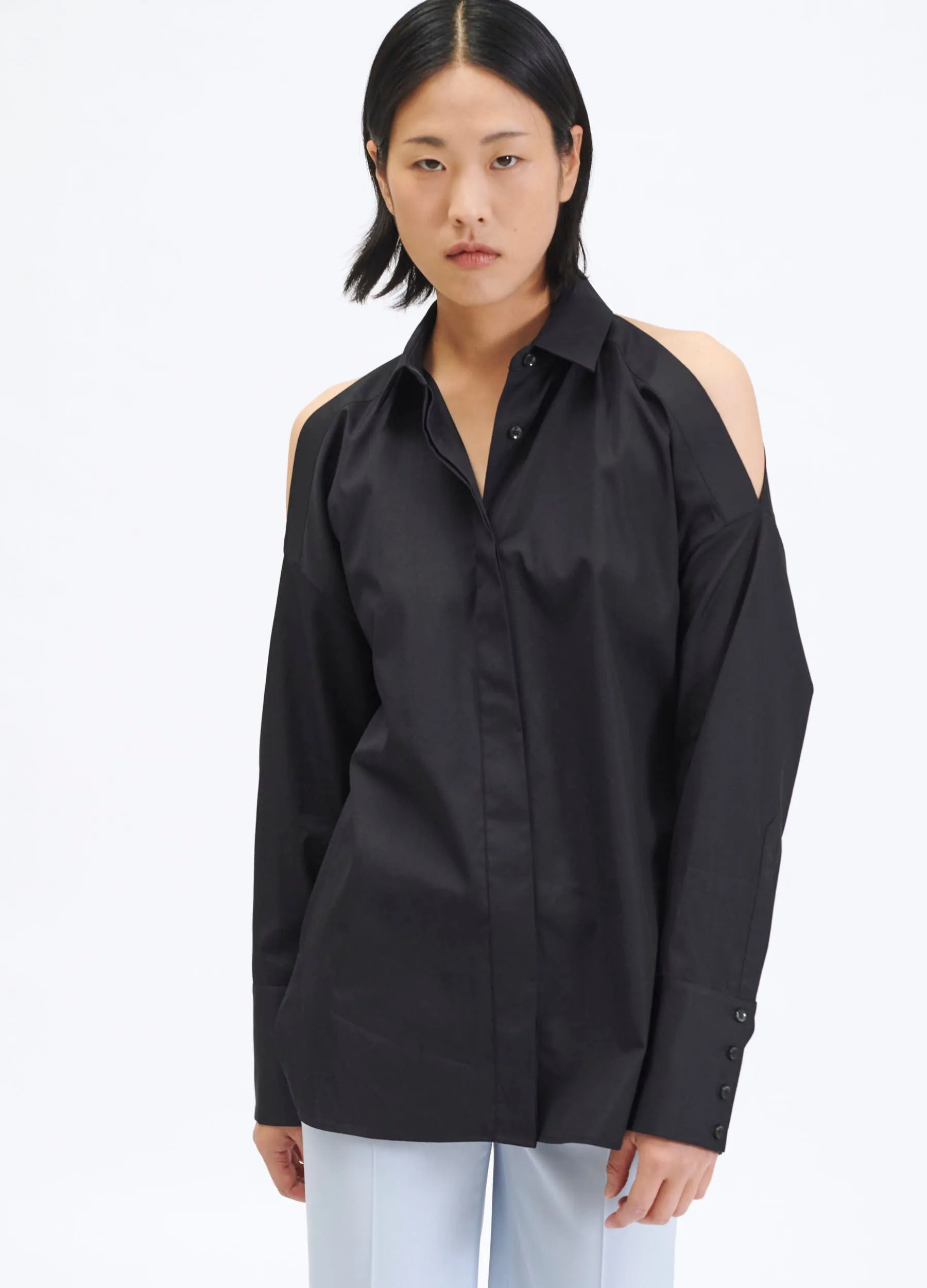 Shoulderless cotton poplin shirt